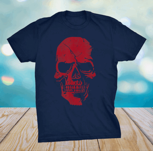 Skull Cool Badass Distressed Art Red Shirt