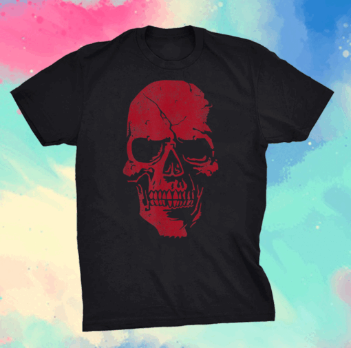 Skull Cool Badass Distressed Art Red Shirt