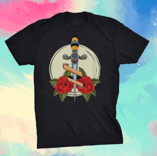 Old School Badass Traditional Tattoo Roses and Sword Shirt