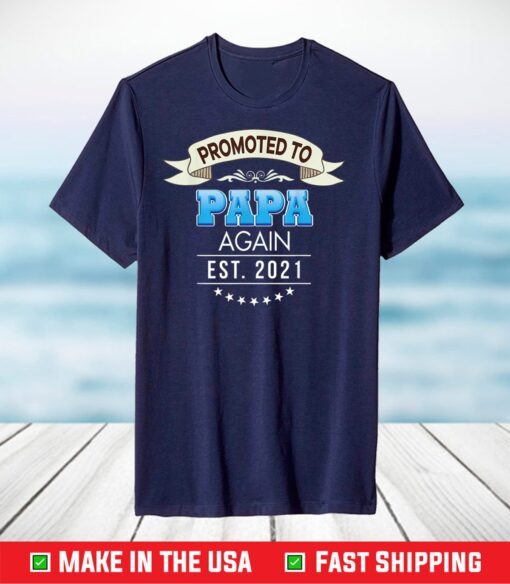 Official Promoted To Papa Again Est 2021 New Mom Dad Mother Father T-Shirt