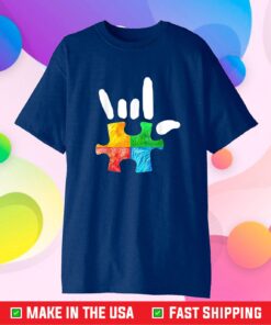 Autism Awareness Hand Rock and Roll Puzzle Pieces Classic T-Shirt