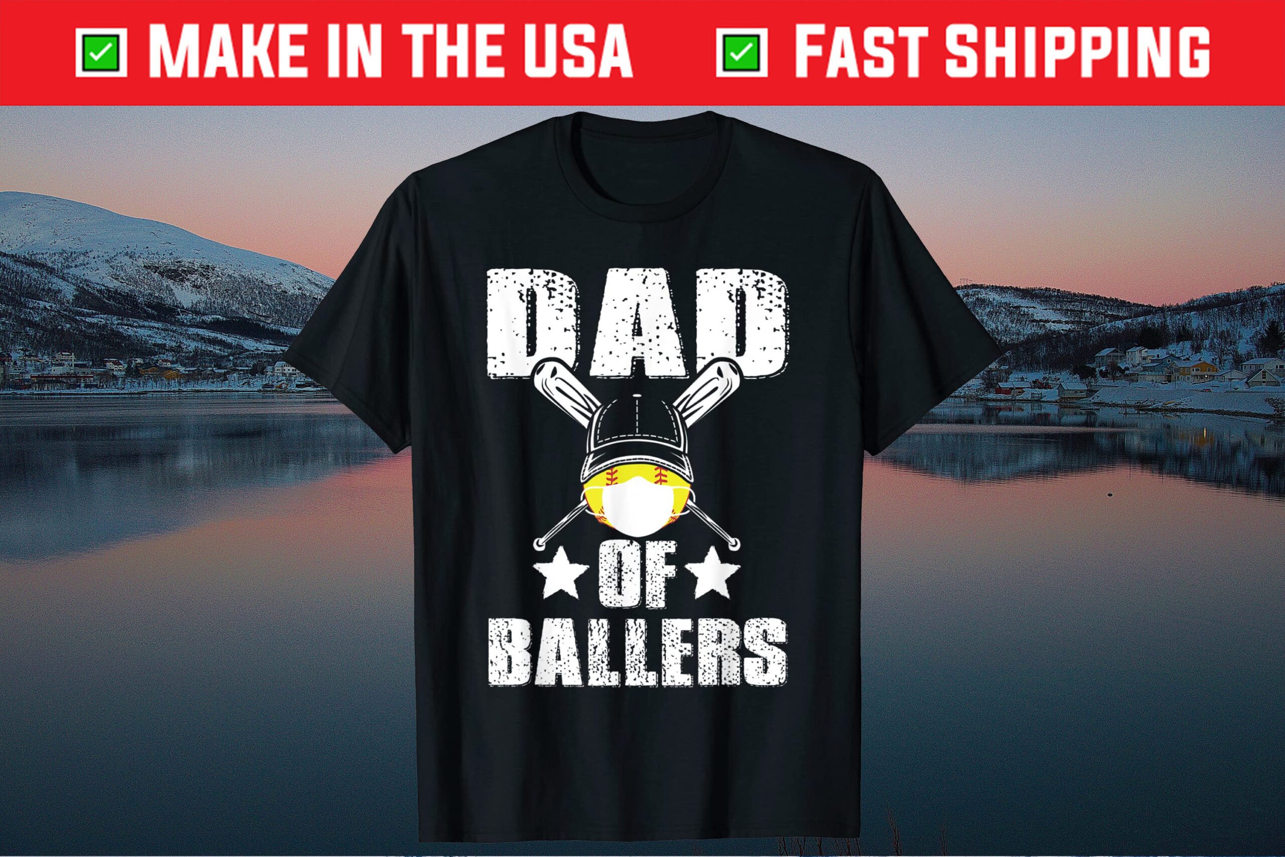 Dad of Ballers Funny Dad of Baseball and Softball Player T-Shirt