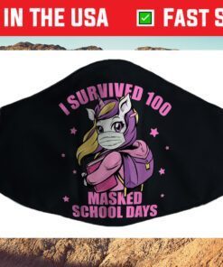 I Survived 100 Masked School Days , Kids Virtual School Cloth Face Mask