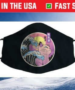 Retro Great Wave Japanese Vaporwave Cat 90's Aesthetic Cloth Face Mask