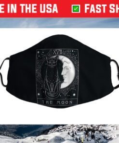 Tarot Card Crescent Moon And Cat Graphic Cloth Face Mask