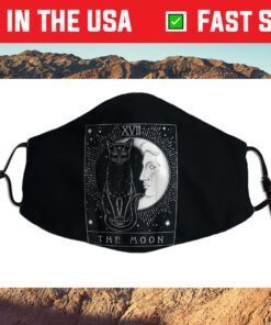 Tarot Card Crescent Moon And Cat Graphic Cloth Face Mask