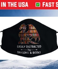 easily distracted by Dragon and Books nerds Cloth Face Mask