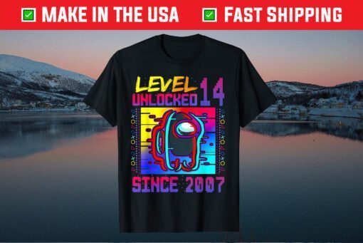 Disstressed Level 14 Unlocked Among With Us 14th Birthday Classic T-Shirt