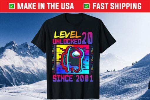 Disstressed Level 20 Unlocked Among With Us 20th Birthday Gift T-Shirt