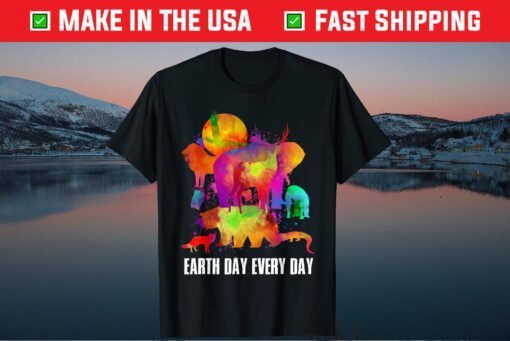 Earth Day Every Day Watercolor Animals Lovers Earth Day 2021 T-Shirt