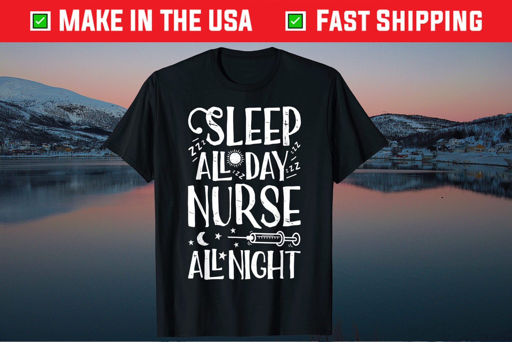 Sleep All Day Nurse All Night Nursing Nurses Gift T Shirt 