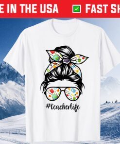Teacher Messy Bun Life Hair Glasses School Supplies Classic T-Shirt