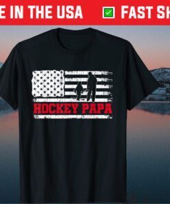 Hockey Papa American Flag Fathers Day Grandpa Classic T-Shirt