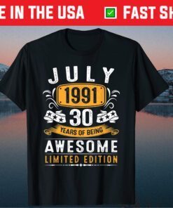 30th Birthday Vintage July 1991 30 Year Old Classic T-Shirt