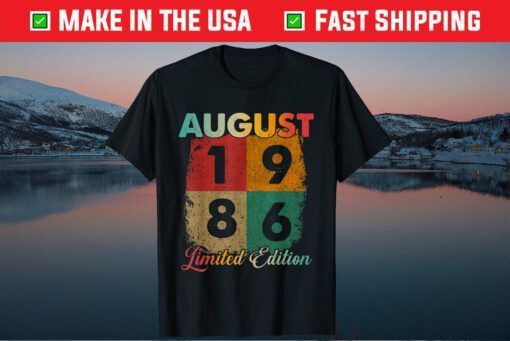 35th Birthday 1986 Vintage August Limited Edition T-Shirt