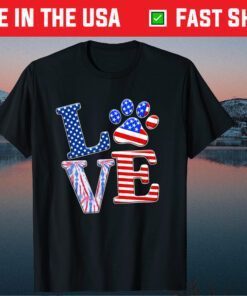 LOVE Dog Paw American Flag Tie Dye Dog Lover 4th Of July Gift T-Shirt