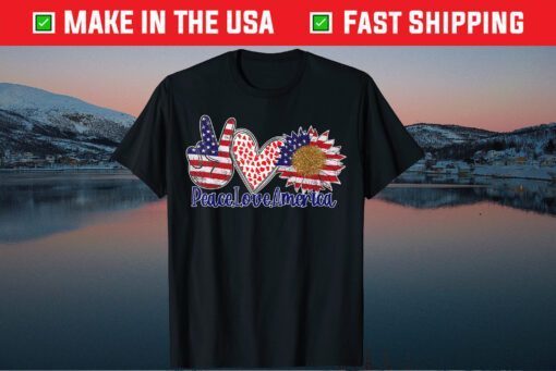 Peace Love America 4th July Patriotic Sunflower Heart Us 2021 T-Shirt