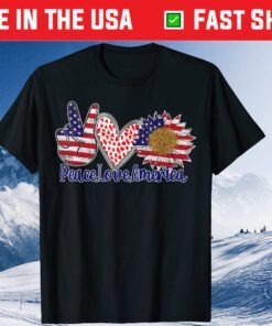 Peace Love America 4th July Patriotic Sunflower Heart Us 2021 T-Shirt
