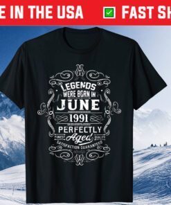 Vintage 27th Birthday Legends Were Born In June 1991 Us 2021 T-Shirt