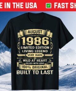 Vintage 33 Years Old August 1986 33rd Birthday T-Shirt