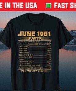 Vintage 37th Birthday Made In June 1981 Facts Classic T-Shirt