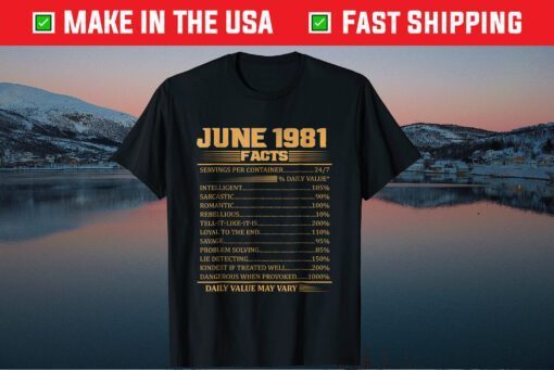 Vintage 37th Birthday Made In June 1981 Facts Classic T-Shirt