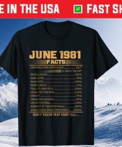 Vintage 37th Birthday Made In June 1981 Facts Classic T-Shirt