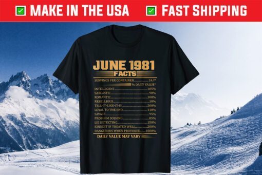 Vintage 37th Birthday Made In June 1981 Facts Classic T-Shirt