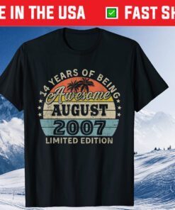 14 Years Old Awesome Since August 2007 14th Birthday T-Shirt