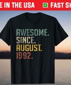 29 Years Old 29th Birthday Awesome Since August 1992 T-Shirt