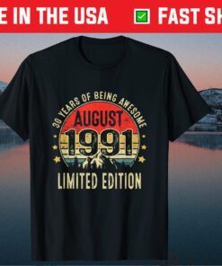 30th Birthday Retro Born in August 1991 Classic T-Shirt