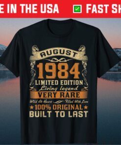 37th Birthday 37 Years Old Retro Vintage August 1984 Us 2021 T-Shirt