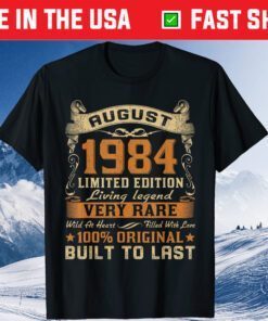 37th Birthday 37 Years Old Retro Vintage August 1984 Us 2021 T-Shirt