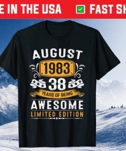 38th Birthday Vintage August 1983 38 Years Old T-Shirt