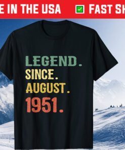 70 Years Old Retro 70th Birthday Legend Since August 1951 Classic T-Shirt