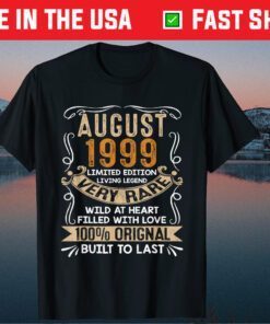 Born In August 1999 Vintage 22Th Birthday 22 Years Old Us 2021 T-Shirt