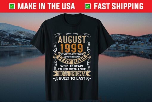 Born In August 1999 Vintage 22Th Birthday 22 Years Old Us 2021 T-Shirt