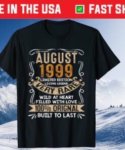 Born In August 1999 Vintage 22Th Birthday 22 Years Old Us 2021 T-Shirt