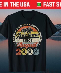 Happy 13th Birthday Vintage August 2008 13 Years Old Gift T-Shirt