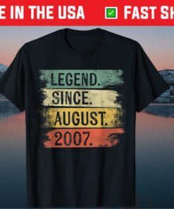 Legend Since August 2007 14th Birthday 14 Year Old Birthday Us 2021 T-Shirt