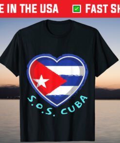 SOS Cuba Politics Protest Dictator Freedom Cuban Flag Heart T-Shirt