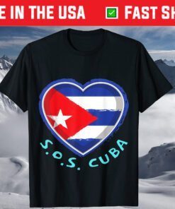 SOS Cuba Politics Protest Dictator Freedom Cuban Flag Heart T-Shirt