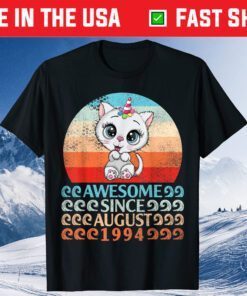 Unicorn Cat Awesome Since August 1994 My Birthday 27 Years Unisex T-Shirt