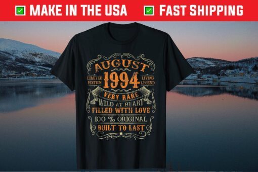 Vintage 1994 August 26 Years Old 26th Birthday Gift T-Shirt