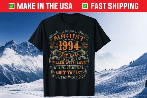 Vintage 1994 August 26 Years Old 26th Birthday Gift T-Shirt