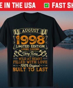 Vintage 22nd Birthday August 1998 22 Years Old T-Shirt