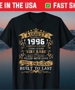 Vintage 25th Birthday August 1996 25 Years Old US 2021 T-Shirt