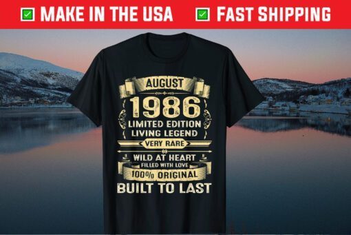 Vintage 33 Years Old August 1986 33rd Birthday Classic T-Shirts