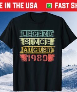 Vintage Retro Legend Since August 1980 40th Birthday Us 2021 T-Shirt