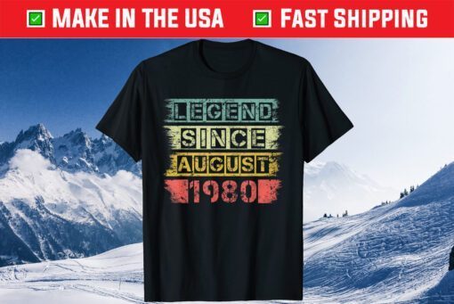 Vintage Retro Legend Since August 1980 40th Birthday Us 2021 T-Shirt